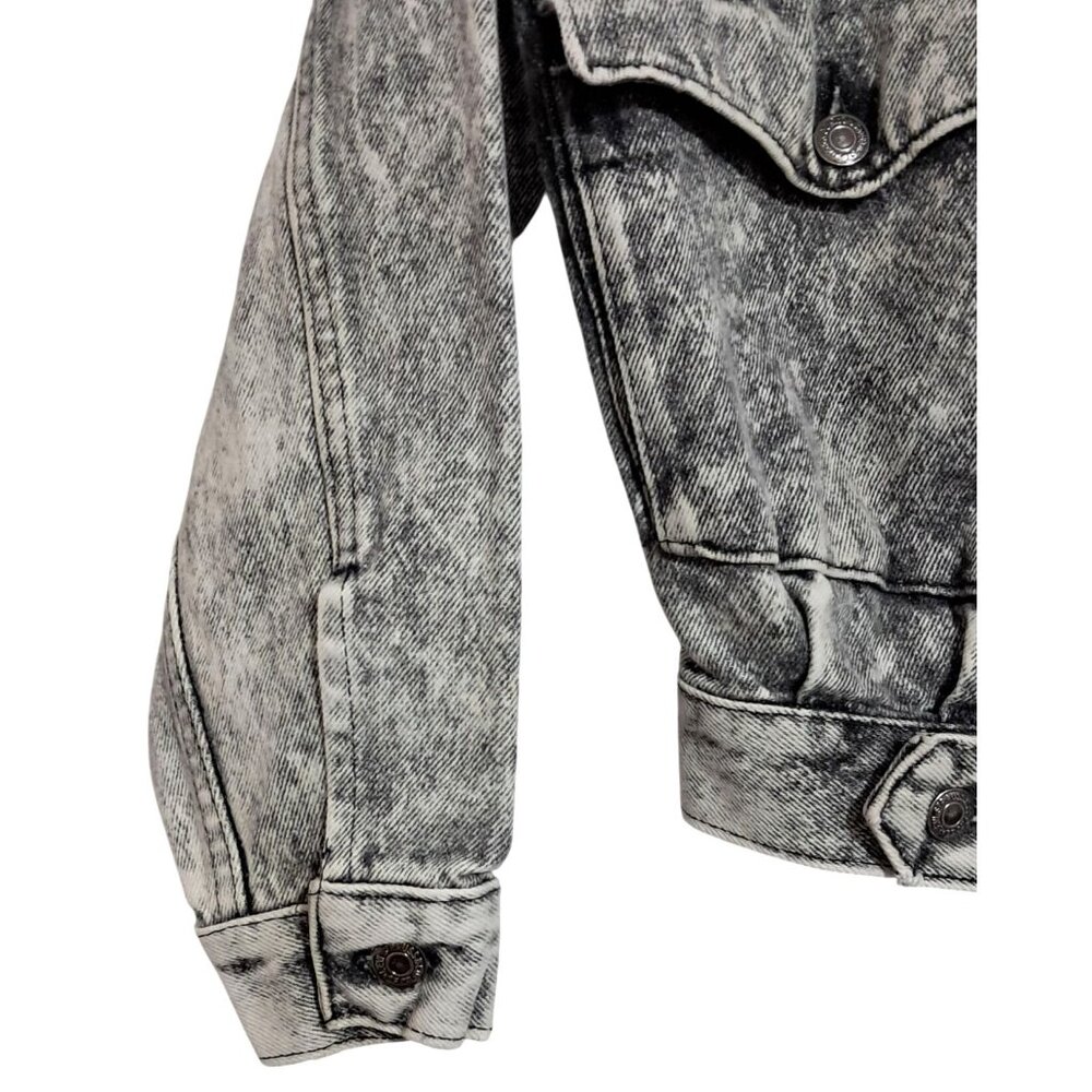 Vintage Levis Jean Jacket Acid Wash Black Denim Size L 1980s Epaulets Cropped - Picture 6 of 13